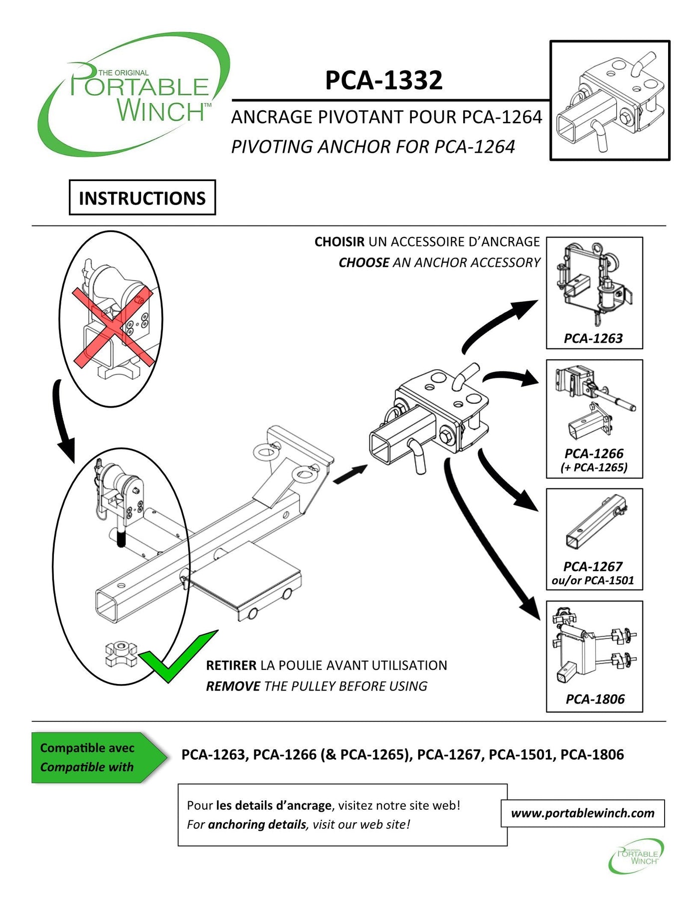 PCA-1332  PIVOTING ANCHOR FOR VERTICAL PULL SUPPORTS